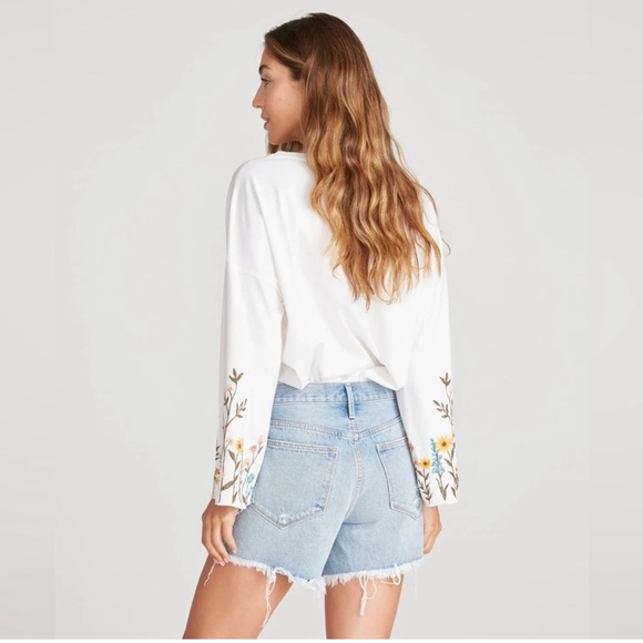 Driftwood Goldie Frayed Hem High Rise Acid Wash Denim Shorts - Picture 1 of 6